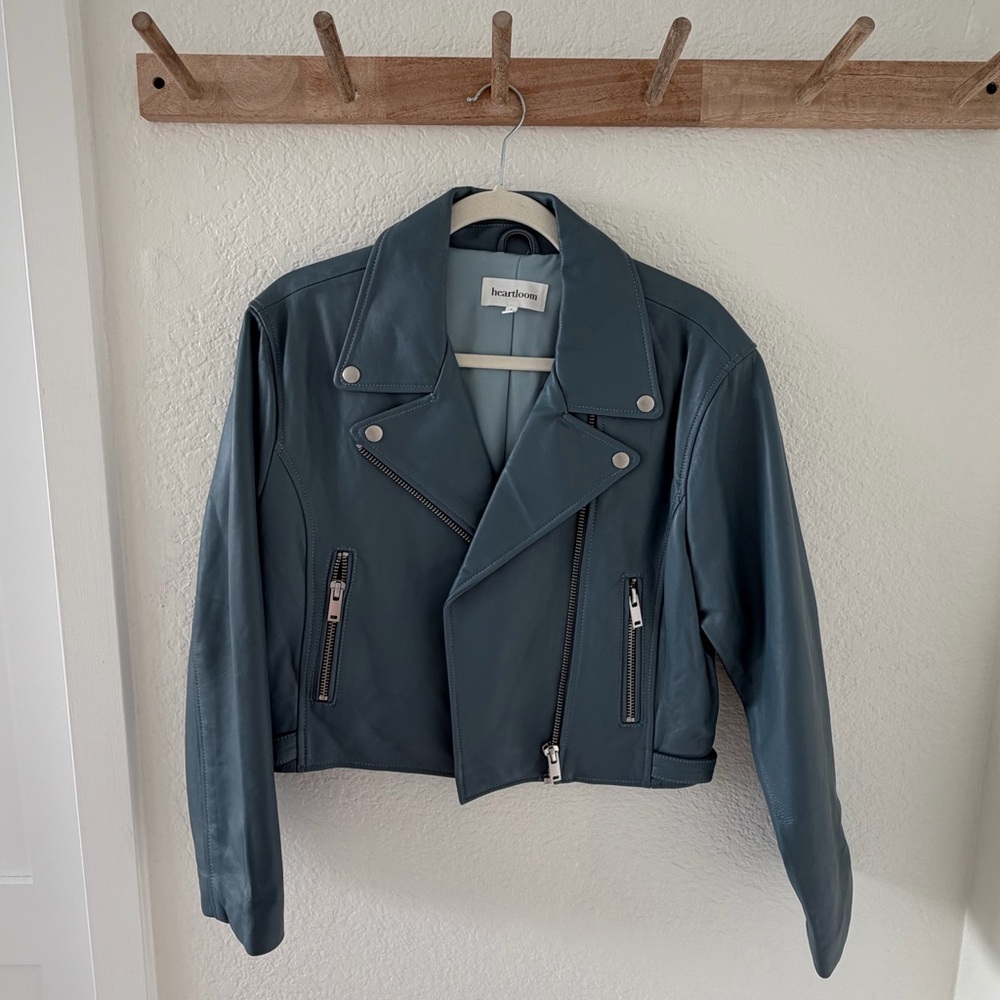Heartloom Blue Leather Moto Jacket